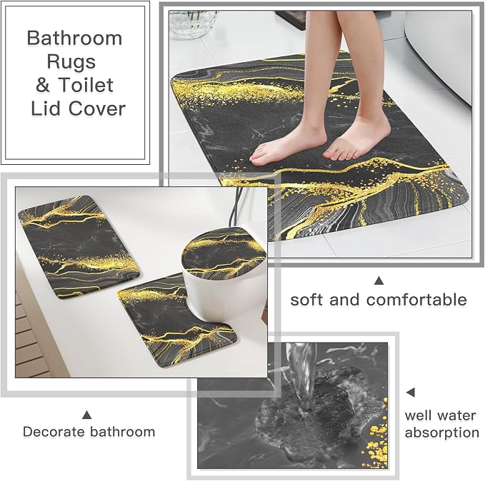21PCS Bathroom Sets with Shower Curtain and Rugs Bathroom Accessories Set Gray Bathroom Set Complete with Trash Can, Toilet Brush, Qtip Holder & 3PCS Soap Dispenser