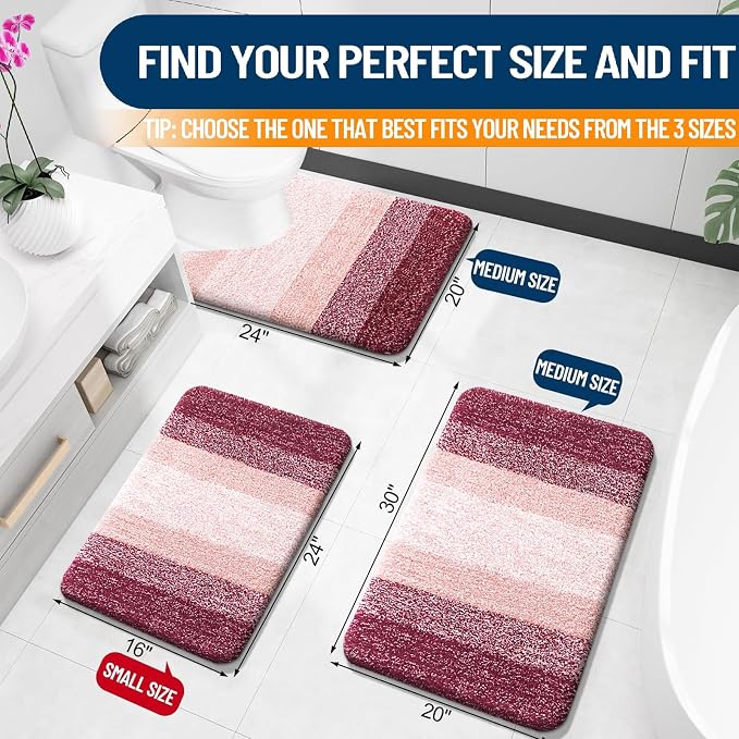 OLANLY Large Bathroom Rugs 44x32, Extra Soft Absorbent Microfiber Bath Rugs | Red, Non-Slip Quick-Drying Rubber Backing, Machine Washable Plush Bath Mat for Floor, Tub and Shower, Home Decor Accessories