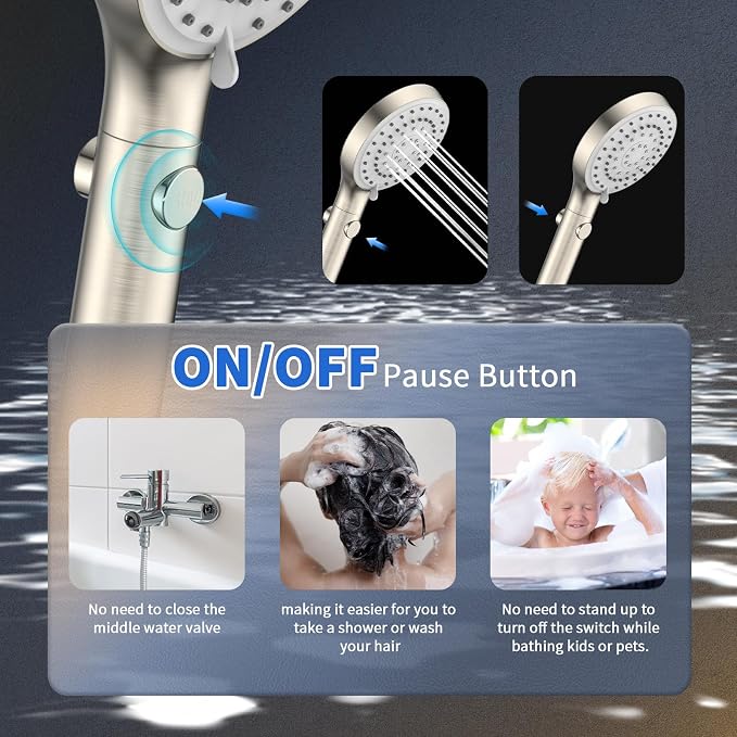 High Pressure Handheld Shower Head with Hose, Brushed Nickel | 80" Extra Long Stainless Steel Hose & Adjustable Bracket, Shower Heads with ON/OFF Switch for Pets Bath