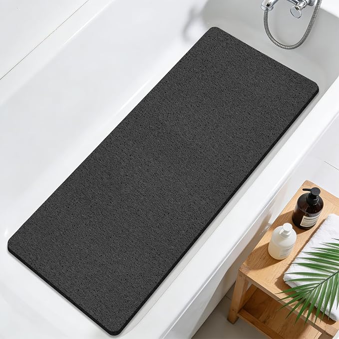 47 * 16in Shower Mat Bathtub Mat Non Slip | Bathmats Non Slip, Quick Drying Foot Scrubber Loofah Mats for Inside Shower, Tub, Bathroom, Home, Black