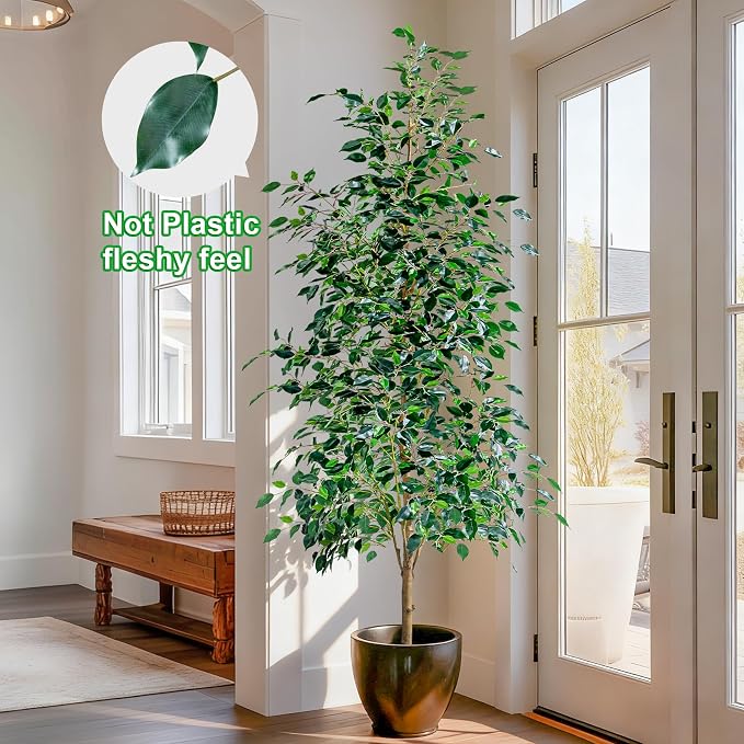Bailikang 6FT Artificial Ficus Trees Indoor Faux Trees Indoor Fake Floor Plants Tall Artificial Tree with White Pot Faux Tree Fake Indoor Tree Silk Plants Artificial Trees for Home Decor Indoor