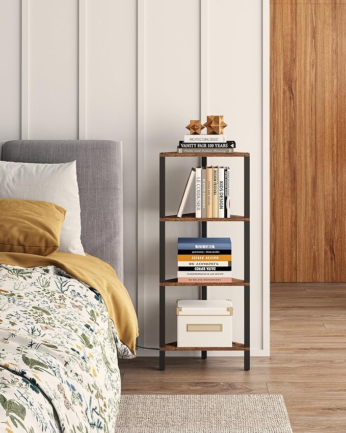 TUTOTAK Corner Shelf, 4-Tier Corner Bookshelf for Small Space | Narrow Display Corner Shelf Stand with Storage Rack, for Living Room, Bedroom, Rustic Brown BS05BB004L