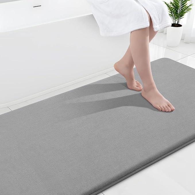 Smiry Memory Foam Bath Mat 59x24, Extra Soft and Absorbent Bathroom Rugs | Grey, Quick Dry Machine Washable Non-Slip Bath Mat for Bathroom Floor, Shower and Tub