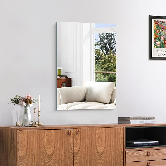 KOCUUY Frameless Mirror, 16"x24" Bathroom Mirror for Over Sink, 16 Inch Unframed Mirrors for Wall Upgraded Shatterproof Design, Modern Decorative for Bedroom, Living Room, Entryway