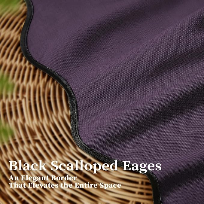 72x80 Boho Scalloped Linen Textured Cloth Shower Curtain Set, Purple | Long Size, 230GSM Waterproof Polyester, Heavy Duty Fabric, 12 Plastic Hooks, Elegant Modern Farmhouse Style, Machine Washable