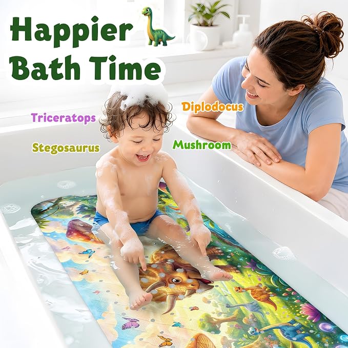 Baby Bath Mat for Tub Non Slip Kids, BPA Free Extra Long Bathtub Mat 40x16 with Drain Holes and 200 Suction Cups, Non Toxic Machine Washable Toddler Bath Mat, Eco-Friendly Certified