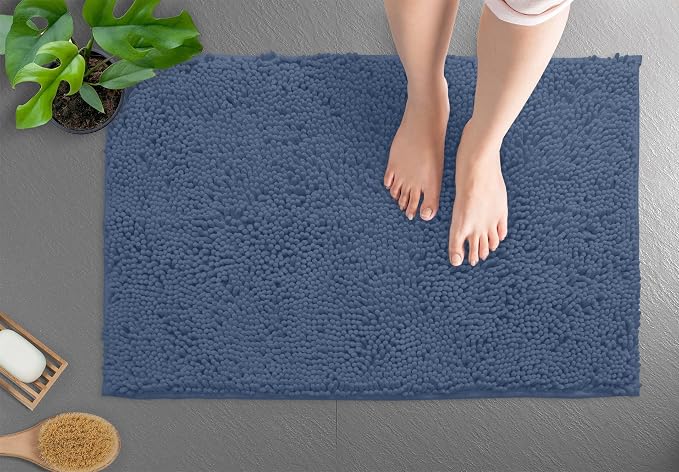 LuxUrux Ultra-Soft Chenille Bath Mat - Plush Microfiber Bathroom Rug, Super Absorbent & Quick-Dry, Cozy Shaggy Design, Machine Washable (24 x 36 inches, Medium Blue)