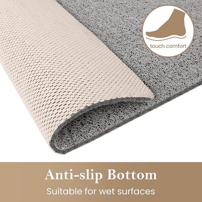 SoftDuo Shower Mat Bathtub Mat Non-Slip Soft Tub Mat | 24x16 inch,PVC Loofah Bath Mat with Drain for Tub and Bathroom,Quick Drying,Grey