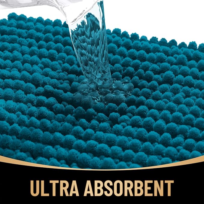 OLANLY Thick Chenille Absorbent Bathroom Rugs Mat 34x21, Peacock Blue | Soft Bath Rugs, Rubber Backing, Machine Wash Dry, Bath Mats for Bathroom, Tub and Shower, Home Decor Accessories