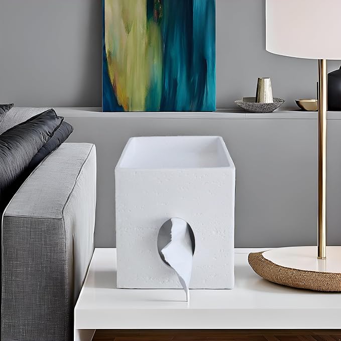 Hymmah Square Tissue Box Holder Cover with Tray,Unique Design Cube Tissue Dispenser Decor for Vanity Counter Tops Also Great for Bedroom and Living Room