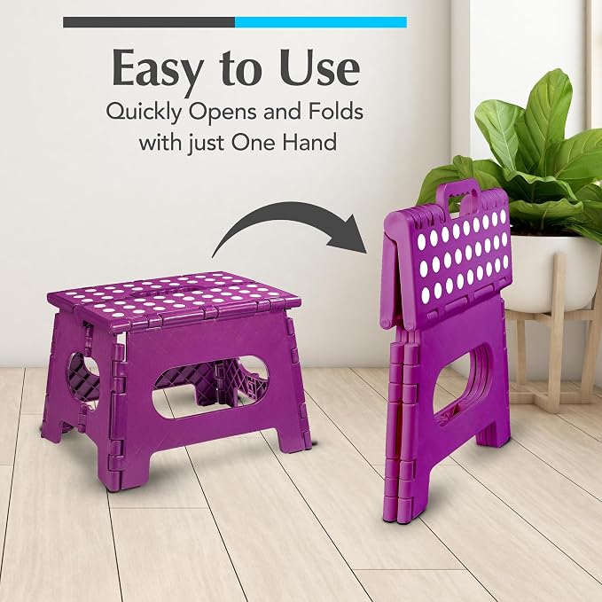 Handy Laundry Folding Step Stool 9 Inch 2-Pack, Purple, Holds 300 lbs | 2-Pack, 9 Inch, Purple, Foldable Collapsible Step Stool, Non-Slip, Holds 300 lbs, Kitchen Bathroom Bedroom, Adults