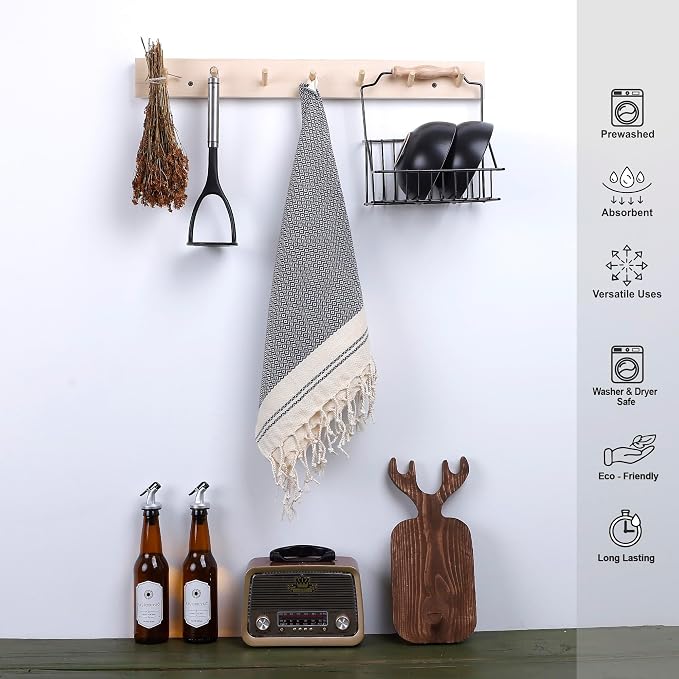 Evelynen Turkish Hand Towels for Bathroom & Kitchen Towels Decorative Set of 2 | Boho Farmhouse Hand Towels with Hanging Loops for Face, Dish, Kitchen & Bath |(16" x 32" - Dark Grey)