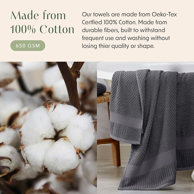 100% Cotton 6 Piece Bath Towel Set | Grey Towels | Oeko‑TEX Standard 100 | Soft & Absorbent, Quick‑Dry | Trinity Collection - Charcoal