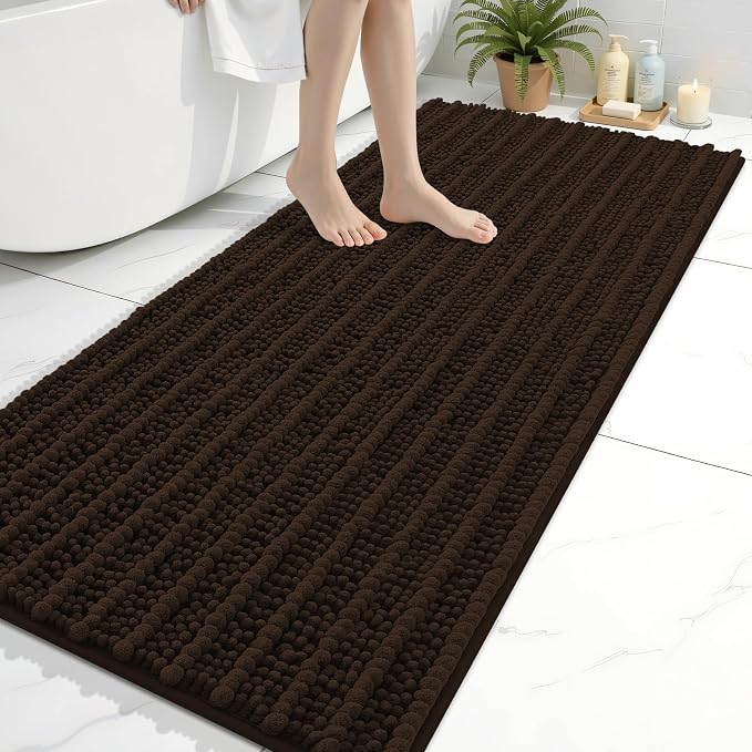 Arotive Bathroom Rugs Mat 60x24, Soft Absorbent Chenille Shaggy Bath Mat | Brown, Machine Wash Dry, Bath Rugs for Bathroom Floor, Tub and Shower, Home Decor Accessories