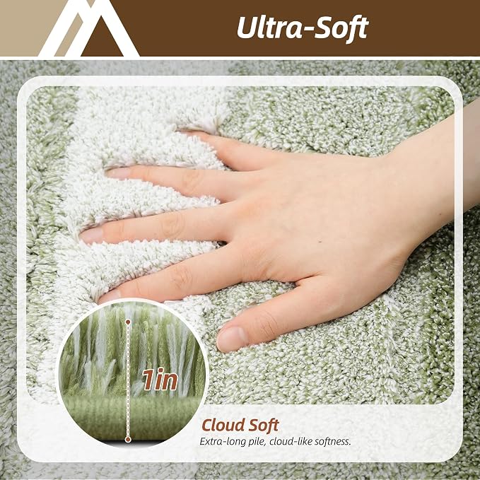 COSY HOMEER Toilet Rugs U-Shaped 24"x20", Ultra Soft Absorbent Bath Mat | Non-Slip TPR Backing, Machine Washable Shaggy Rug for Toilet,Green