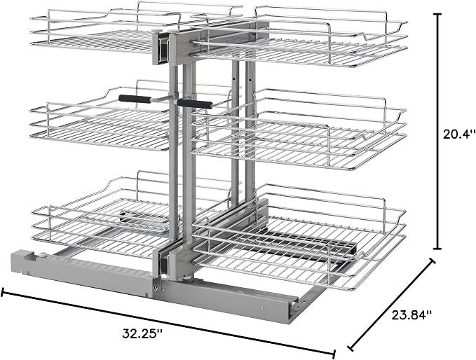 Rev-A-Shelf Chrome 3-Tier Wire Pullout Organizer with Soft-Close for Blind Corner Kitchen/Bathroom Cabinets, Adjustable 6-Basket Storage System, Min Opening Width of 18", 5PSP3-18SC-CR