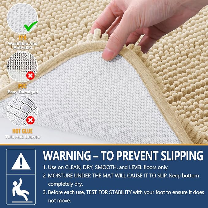 Arotive Bathroom Rugs Round 24x24, Soft Absorbent Shaggy Chenille Bath Rugs | Beige, Machine Washable Rubber Backing Bath Mats for Bathroom Floor Tub and Shower Home Decor Accessories