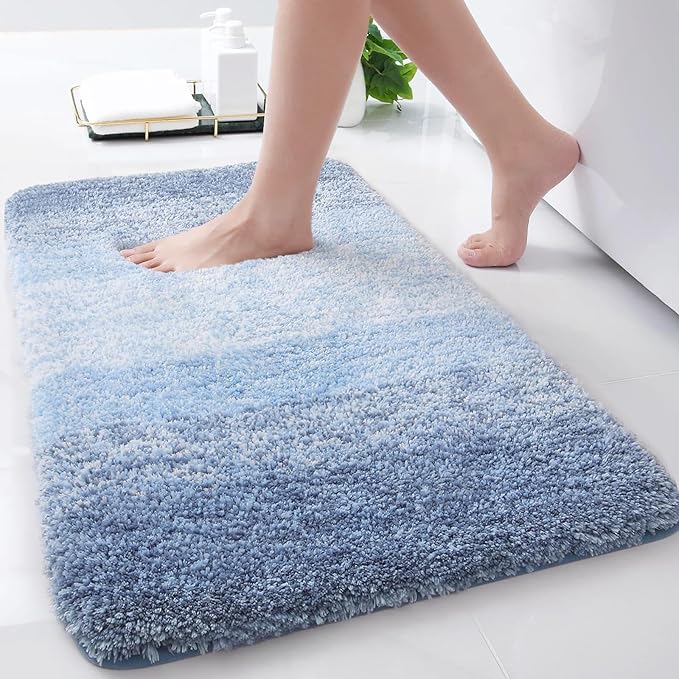 Arotive Microfiber Bathroom Rugs, Shaggy Soft Absorbent Bath Rug, 30x17 | LightBlue, Rubber Backing Thick Plush Machine Washable Dry Bath Mats for Bathroom, Tub and Shower, Rectangular