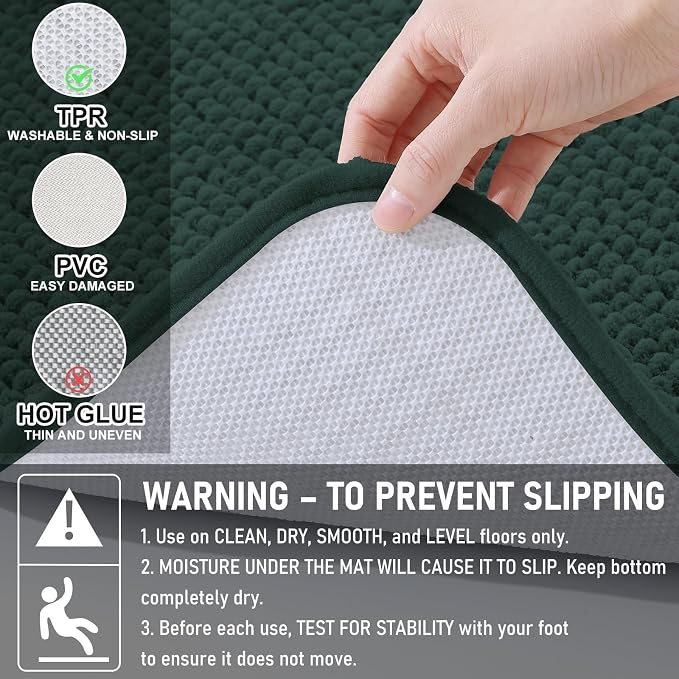 Arotive Chenille Toilet Rugs U-Shaped 24x20, Soft Absorbent Contoured Rugs | Dark Green, Rubber Backing, Coutoured Bath Rugs for Toilet, Machine Washable Bath Mats, Home Decor Accessories