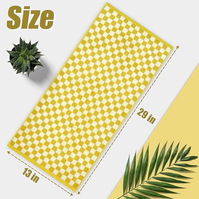 Jacquotha 4 Pcs Hand Towels for Bathroom Checkered, Yellow | Cotton Soft Absorbent Cute Checkered Bathroom Towel, Fall Decor, 13 x 29 Inches