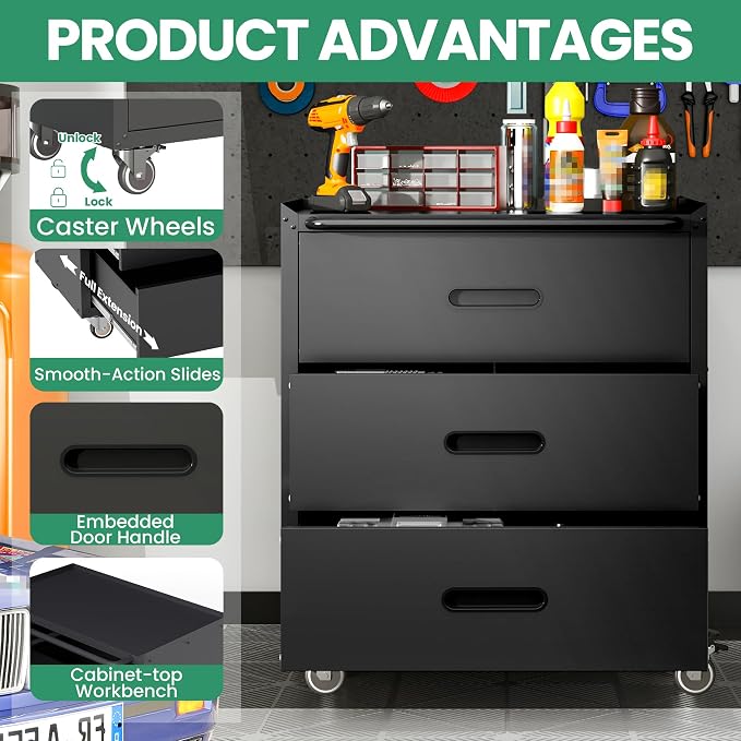Garage Tool Cabinet Set,Heavy Duty Steel Rolling Tool Chest with Lockable Doors & Adjustable Shelves