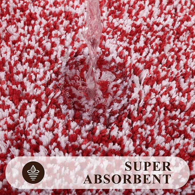 Pauwer Bathroom Rugs Sets 2 Piece, Non Slip Washable Bath Mat, Red | Soft Plush Microfiber, Super Absorbent Floor Carpet, Quick Dry, Shaggy Shower Rug Runner
