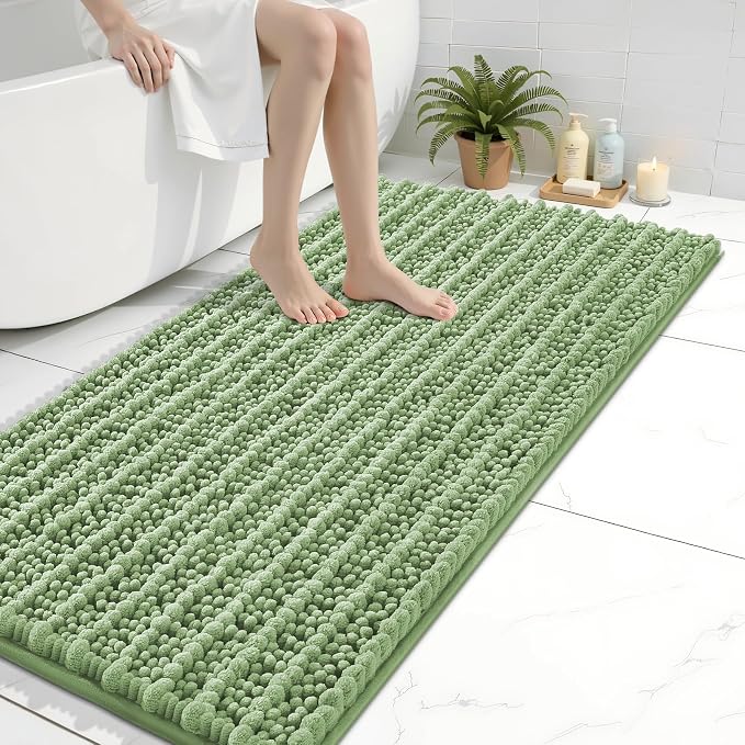 Arotive Bathroom Rugs Mat 44x24, Soft Absorbent Chenille Shaggy Bath Mat | Sage Green, Machine Wash Dry, Bath Rugs for Bathroom Floor, Tub and Shower, Home Decor Accessories