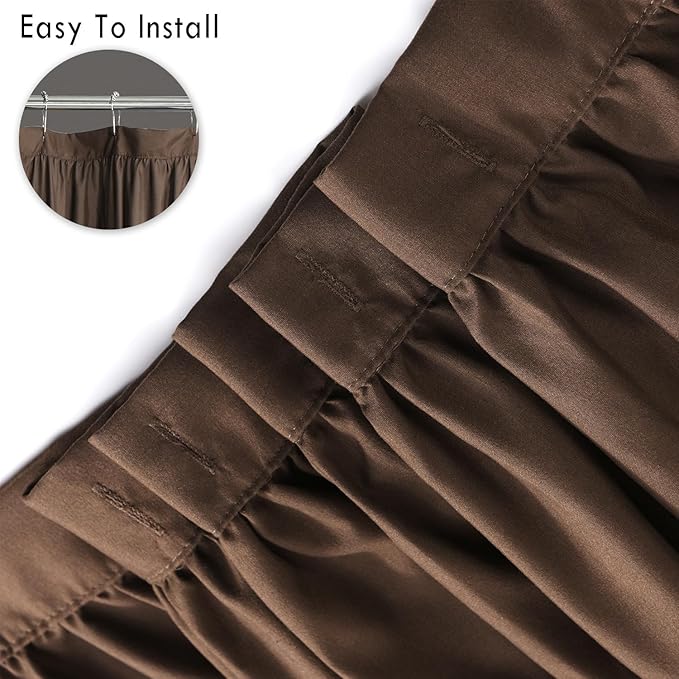 Victorian Chocolate Ruffle Shower Curtain 72" W x 72" H | Vintage Handcrafted Bow Tie Bath Curtain for Master Bathroom, Ruched Microfiber Bathroom Curtain with 12 Buttonholes (LQ-10)