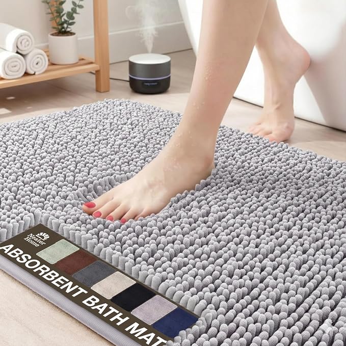 Neater Home Plush Bathroom Rugs 36x24 Thick Chenille Quick Dry Microfiber Absorbent Bath Mat, Soft Bath Rugs, Machine Washable Bathroom Floor Mat for Tub Shower Sink, Home Decor Accessories, Gray