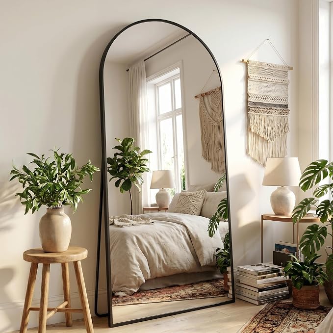 Full Length Mirror, 71" x 32" Arched Full Body Mirror Large Standing Floor Mirrors, Mirrors for Bedroom, Bathroom, Living Room Standing or Wall Leaning, Black