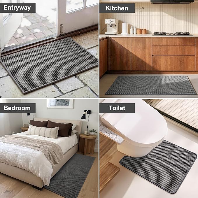 Triohero Small Bathroom Rugs Non Slip Washable Bath Rugs Super Absorbent Bathroom Rug Thin Quick Dry Low Pile Bath Mats, Dark Grey 12"x12"