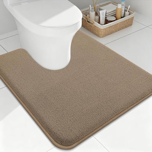 Smiry Memory Foam Toilet Rugs U Shaped 24x24, Extra Soft Bath Mat | Camel Quick Dry, Machine Washable Bath Mats for Bathroom, Shower, Tub and Home Decor Accessories