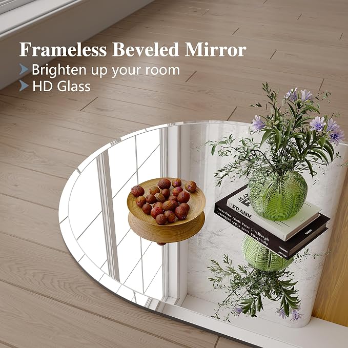 Frameless Bathroom Mirror, 24"x40" Beveled Arched Wall Mirrors | Frameless, 15mm beveled edge, 5mm HD glass, shatterproof, anti-rust, french cleat, for bathroom/bedroom/entryway