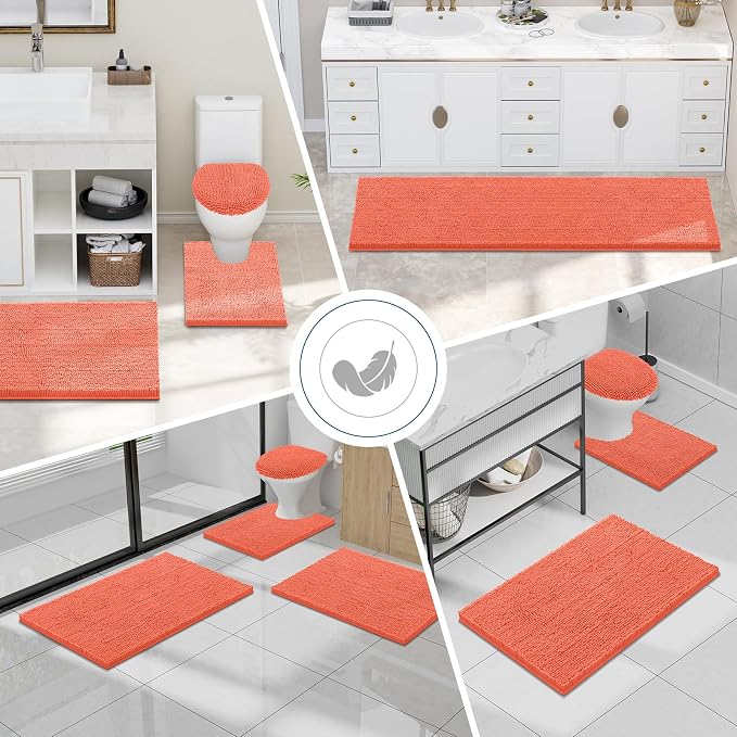 Smiry Bathroom Rugs 59X20, Luxury Chenille Extra Soft Absorbent Bath Mat | Coral, Machine Washable Non-Slip Plush Bath Mats for Bathroom, Tub, Shower, and Floor, Home Decor