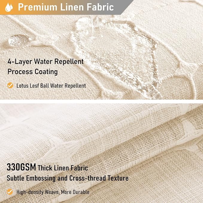 48x72 Boho Farmhouse Linen Heavy Duty Shower Curtain Set, Cream/Beige | Stall Size, 330GSM Linen Blend, 3-side Tassels, Water Repellent Fabric, 8 Plastic Hooks, Rustic Bohemian, Machine Washable