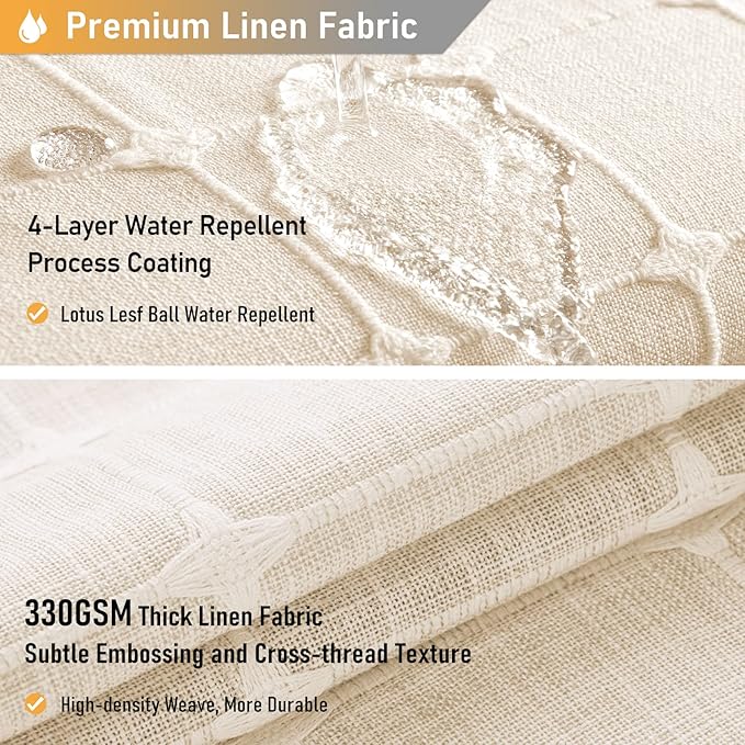 84x72 Boho Farmhouse Linen Heavy Duty Shower Curtain Set, Cream/Beige | Wide Size, 330GSM Linen Blend, 3-side Tassels, Water Repellent Fabric, 14 Plastic Hooks, Rustic Bohemian, Machine Washable