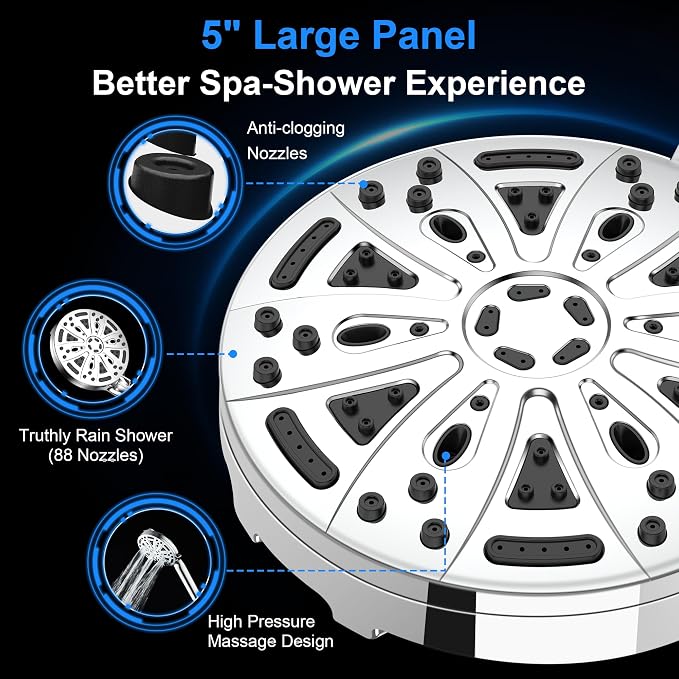 Filtered Handheld Shower Head, 9 Spray Modes High Pressure, 3 Replacement Filters Included, Hard Water Softener 20-Stage Filtration, Remove Chlorine, Relieve Dry Itchy Skin, 3 Filters-Chrome
