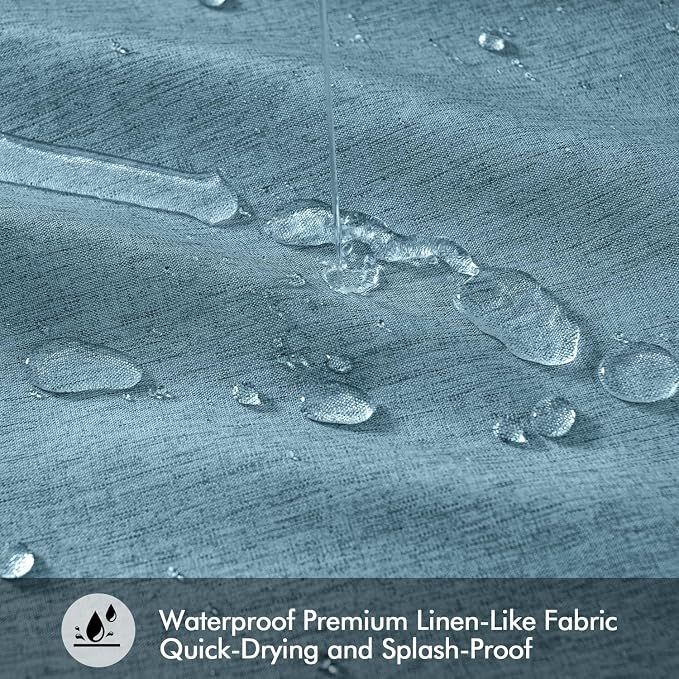 ANRODUO Moonlight Blue Long Linen Fabric Shower Curtain Set - W72xL108 | Farmhouse Shower Curtain with 12 Metal Hooks, Waterproof Heavy Duty, Button Hole Design, Machine Washable for Bathroom