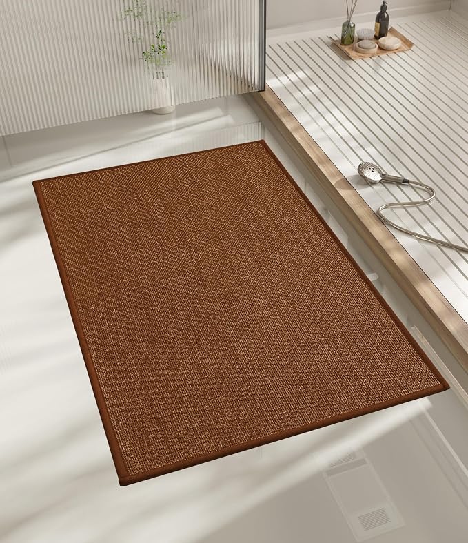 Bathroom Rugs Mat 24x17, Ultra Thin Non Slip Bath Mat Small Quick Dry Absorbent Bath Mat for Bathroom, (Rust, 24"x17")