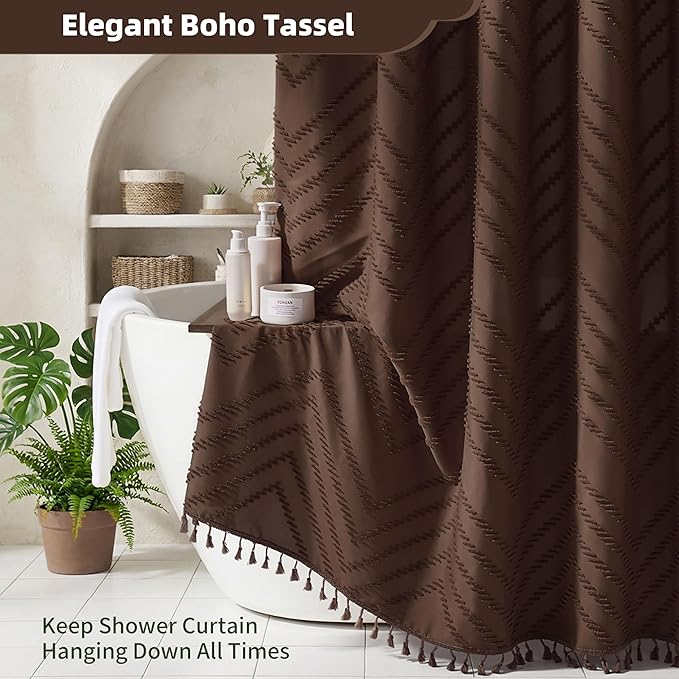 Siiluminisoy Brown Shower Curtain Fabric Shower Curtain for Bathroom 72 x 72 Tufted Chevron Textured Striped Modern Farmhouse Minimalist for Bathroom