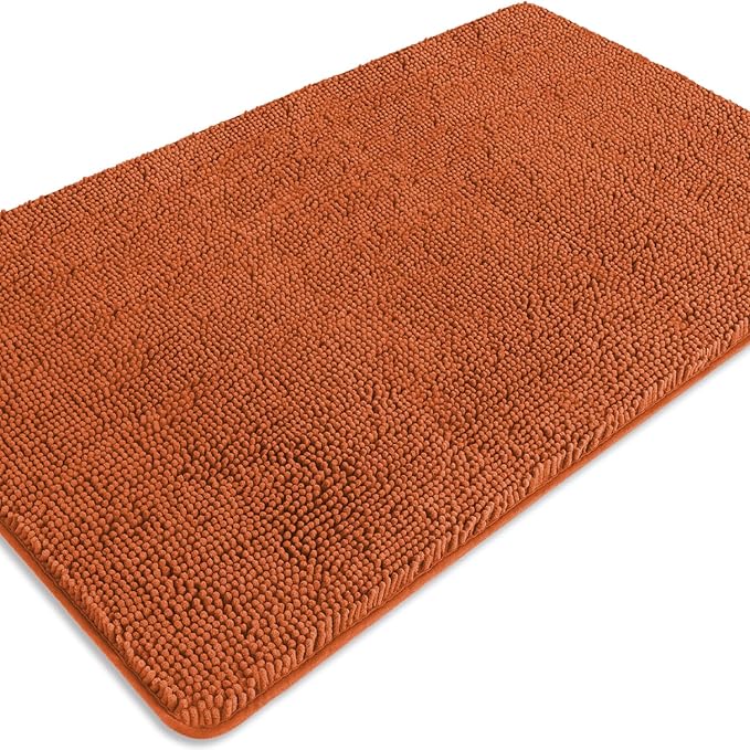 Bathroom Rugs 30 x 50 Inch – Extra Large Bath Mat | Absorbent and Washable Thick Chenille Bath Rugs Non-Slip Runner Rug for Bathroom, Shower, Tub(Burnt Orange)