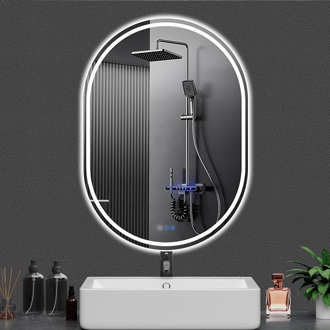 Oval LED Bathroom Mirror, 30"x 40" Frameless Lighted Mirror | LED Mirror with Front Light & Backlit, Anti-Fog, Dimmable Wall Mounted Lighted Mirror, Pill-Shaped Smart Bathroom Mirror