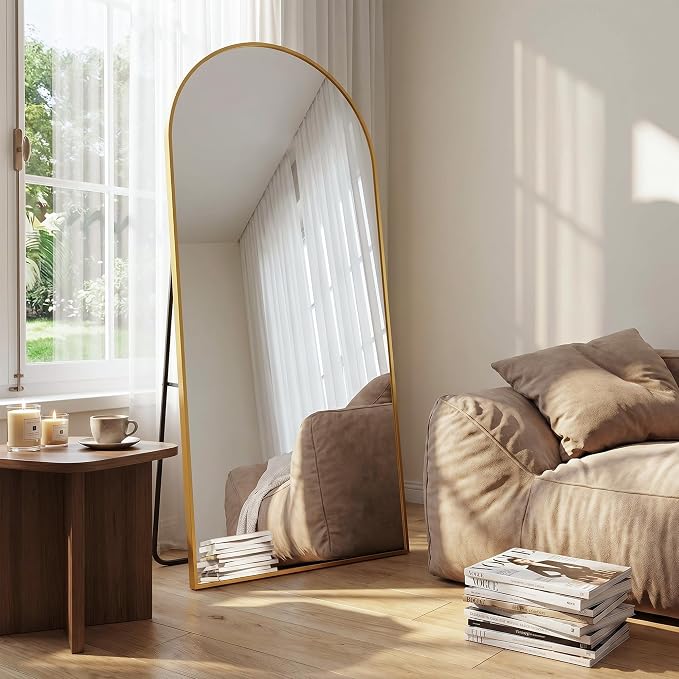 Full Length Mirror, 71" x 32" Arched Full Body Mirror Large Standing Floor Mirrors, Mirrors for Bedroom, Bathroom, Living Room Standing or Wall Leaning, Gold