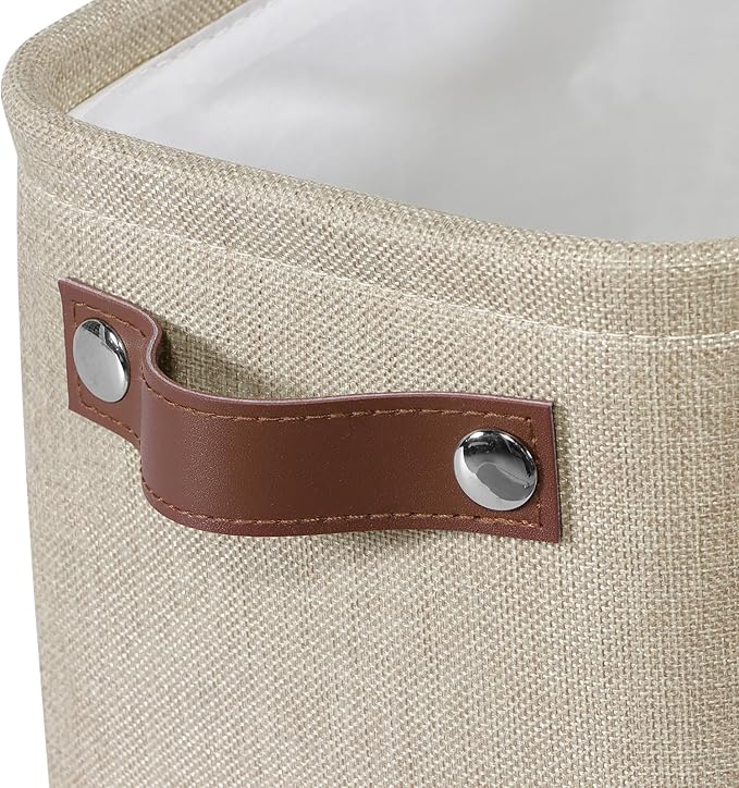 Small Fabric Storage Bins, Mini Storage Cubes, 7.8x6.7x5.9 Inch | Decorative Storage Basket, Collapsible Storage Organizer, with Handles, For Desk Shelves Makeup, 4-Pack, Brown