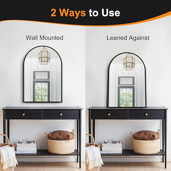 Arched Bathroom Mirror, Black, 20"x30" | Wall Mounted, Vanity Mirror, For Bedroom, Living Room and Entryway
