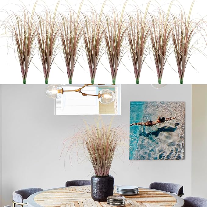 24Pcs Artificial Grass Plants, Faux Shrubs Wheat Grass, Artificial Tall Grass Fake Plants for Outdoor Decor,Artificial Greenery Stems Weed for Room Indoor Home Decor（Light Purple）
