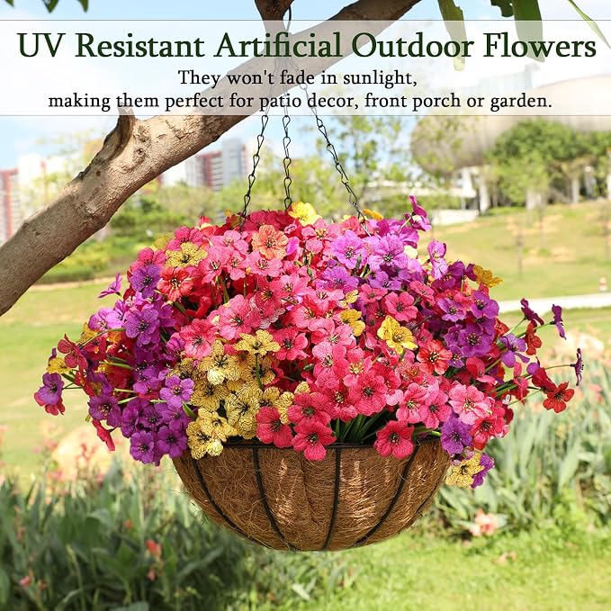 24PCS Fake Flowers Outdoor, UV Resistant Artificial Silk Flowers | Realistic Faux Flowers for Hanging Baskets, Window Boxes & Planters, Porch, Yard, Cemetery, Spring Outdoor Home Decor