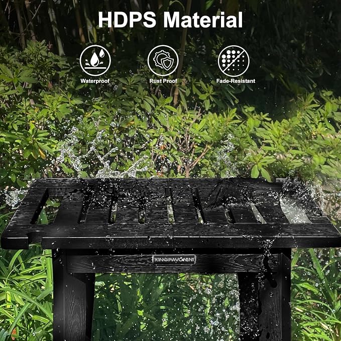 KingPavonini HDPS Shower Bench for Inside Shower to Sit on, 18.6'', Black | Waterproof Shower Stool for Shaving Legs, 400 lb, Bathroom Chair Seat with Storage Shelf, for Tub/Outdoor Use, Quick Assembly