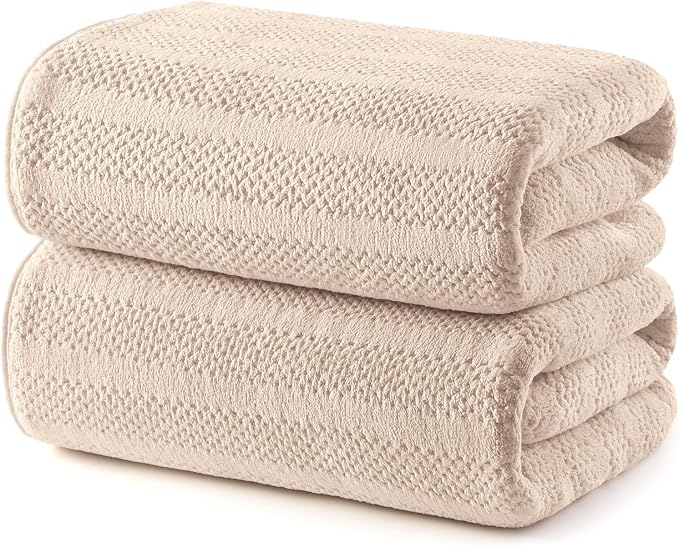 ecolook Microfiber Bath Towels Set of 2, 31 x 63 Inch Extra Large Bath Towel Set, Super Soft & Highly Absorbent, Quick Dry Lightweight Towels for Bathroom, Gym, Spa, Pool & Travel, Camel