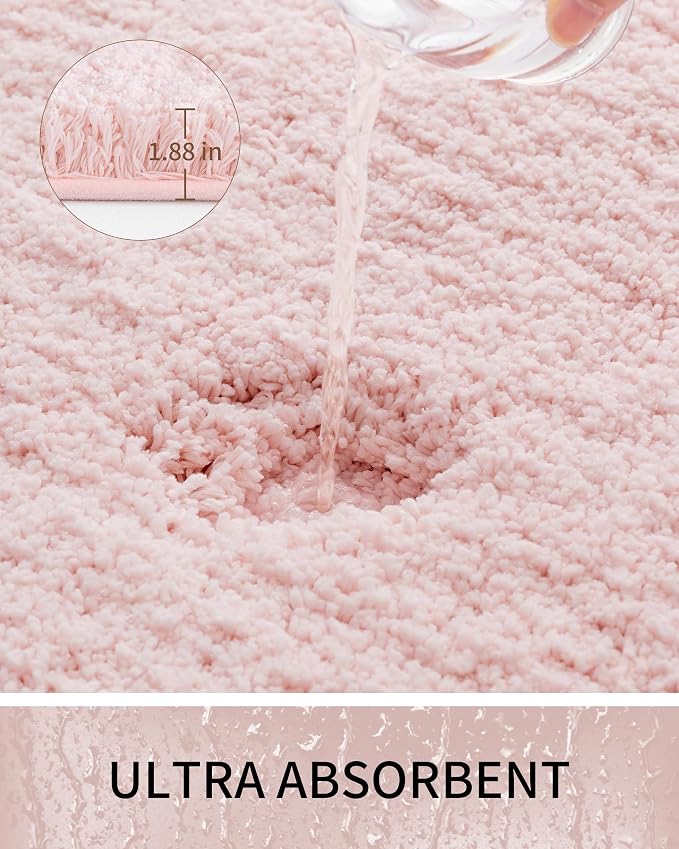 Bathroom Rugs Non Slip Washable 48x24, Ultra Thick Soft Microfiber Absorbent Bath Mats, High Density Foam Latex Non Slip Backing Bath Rugs, Fluffy Floor Carpet for Tub&Shower, Pink